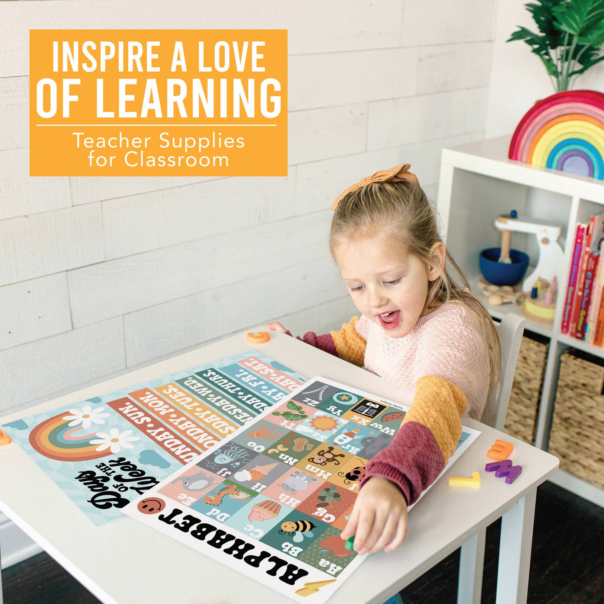 Hadley Designs 11" x 17" Designs Retro Boho Preschool Educational Laminated Posters Set